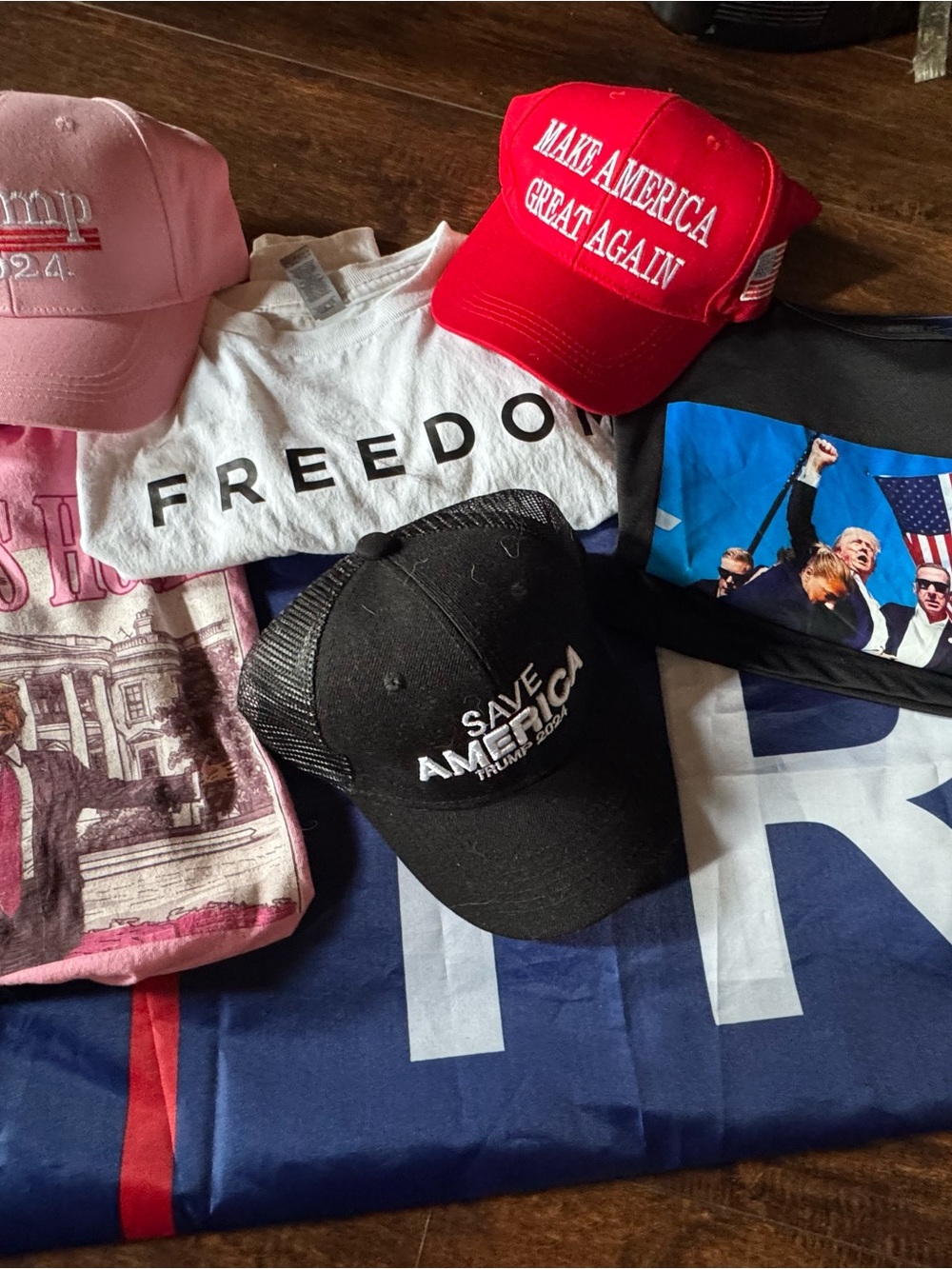Trump Lot- 3 shirts, 3 hats and one flag